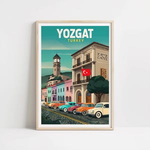 Poster di Yozgat Türkiye – Illustrazione retrò vintage con auto d'epoca | Poster stampato in stile boho
