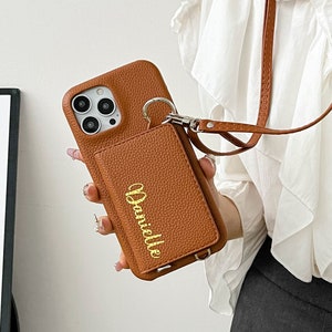 Étui pour iPhone en cuir personnalisé bandoulière, étui pour iPhone avec carte portefeuille, étui pour téléphone en cuir personnalisé, étui pour iPhone 15 11 12 13 14 x xs xr