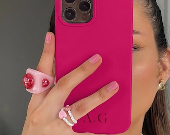 Hot Pink Personalized Initial iPhone 15 Case, Initial iPhone 15 Pro Case, Custom iPhone 15 14 13 12 11 Pro Cover, Gift for Her Mom