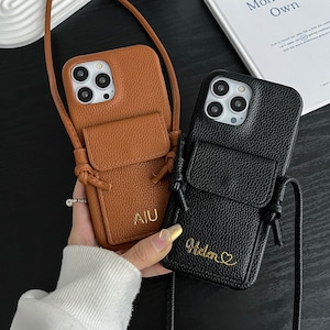 Étui en cuir pour iPhone 16 Pro avec bandoulière, étui pour iPhone avec porte-cartes, étui pour iPhone 16 15 11 12 13 14 Pro Max