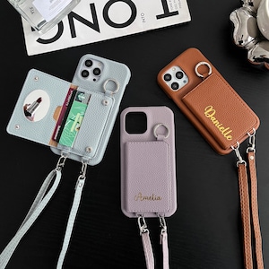 Funda de cuero para iPhone 16 con tarjetero personalizado, funda de cuero para teléfono con correa cruzada personalizada, funda para iPhone 16 15 11 12 13 14 Pro Max