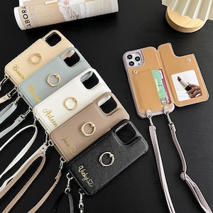 Funda de cuero con ranura para tarjetas para iPhone 16, funda para teléfono con tarjetero y correa cruzada, funda para iPhone 16 15 11 12 13 14 Pro Max
