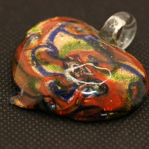 Handmade silver foil glass pendants, with gold sand, heart, mixed color 45~48mm