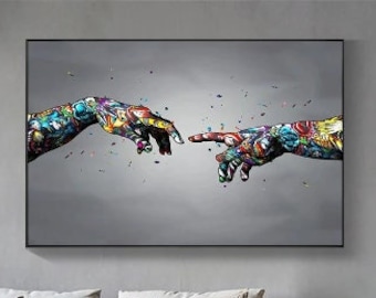ストリートアート グラフィティ ハンズ・トゥ・ハンズ キャンバス絵画 クアドロス ポスターとプリント リビングルームのウォールアート ホームデコレーション