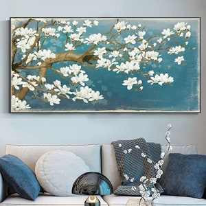 Abstract White Flower Oil Painting Printed On Canvas Modern Nordic Posters And Prints Wall Art For Living Room Home Decoration