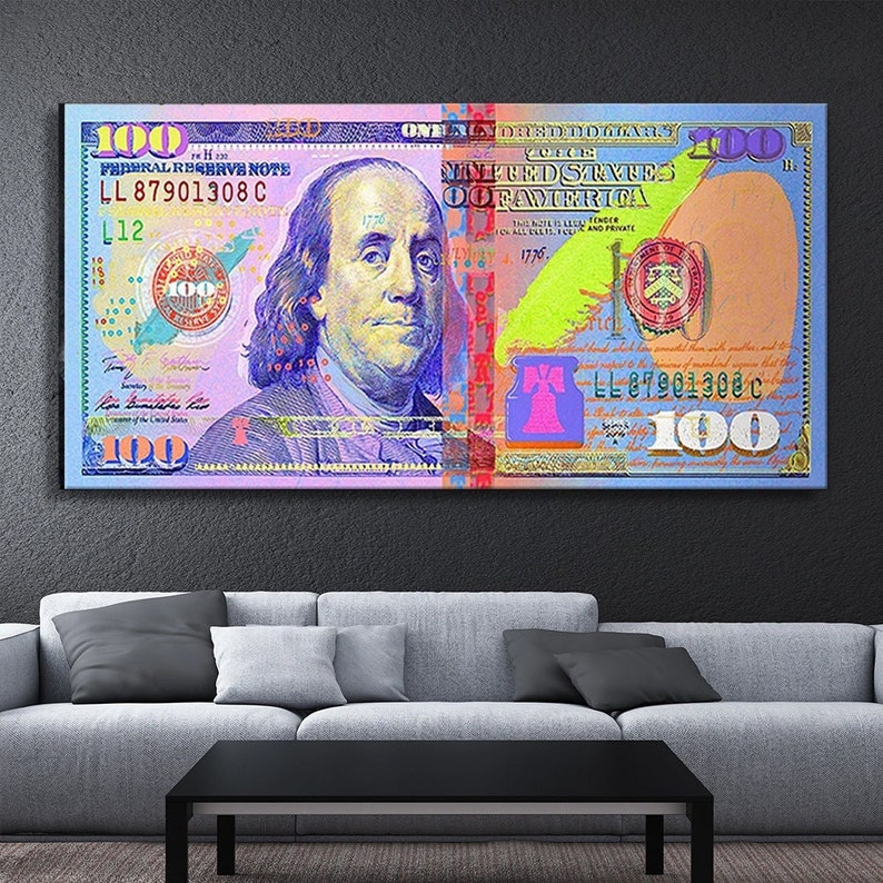 Money Canvas Motivation Hundred Dollar Bill Hand Painted Street Art on ...