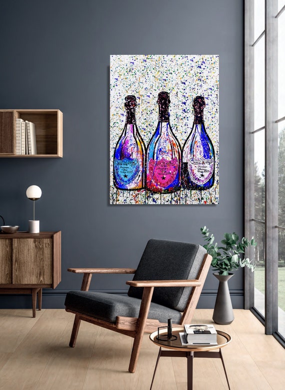 Champagne Wall Art Wall Decor Hand Painted Party Canvas Free Shipping Highest Quality LifeTime Warranty