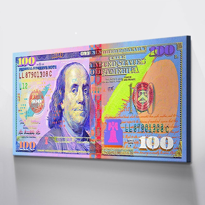 Money Canvas Motivation Hundred Dollar Bill Hand Painted Street Art on ...