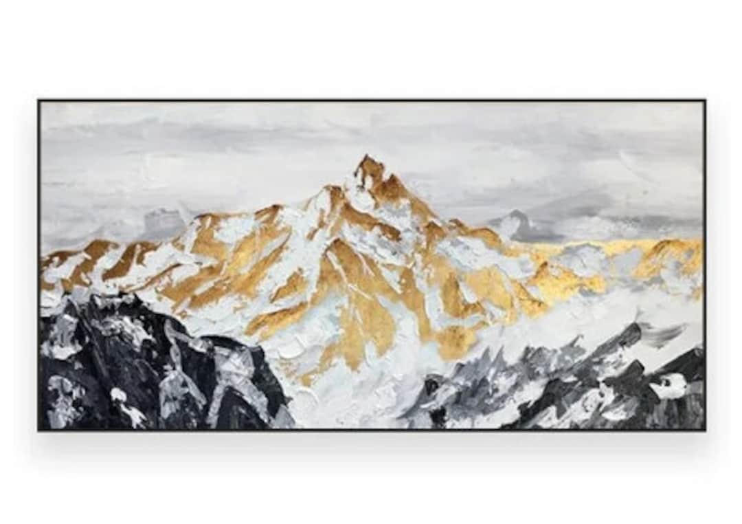 Modern Large Handpainted Oil Painting Silver Mountain Abstract Wall