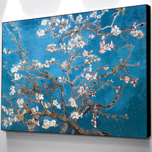 Pintura famosa de Van Gogh, lienzo impreso, pintura de flor de almendro, cielo estrellado, reproducción de imagen de pared, póster de obra de arte impresionista