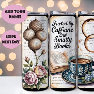 Bicchiere termico "Alimentato da caffeina e libri erotici" / Tazza da caffè per amanti dei libri