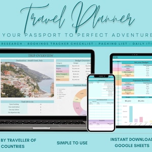 Travel Planner, Digital Travel Planner for Travel Itinerary, Digital Holiday Planner, Holiday Travel Organizer, Travel Budget Google Sheets