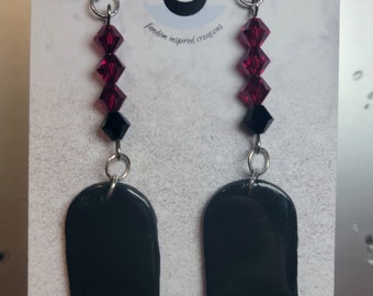 Star War Darth Vader Earrings, polymer clay, black and red, crystal beads, lightsaber earrings, Nickel-free earrings, dark side of the force