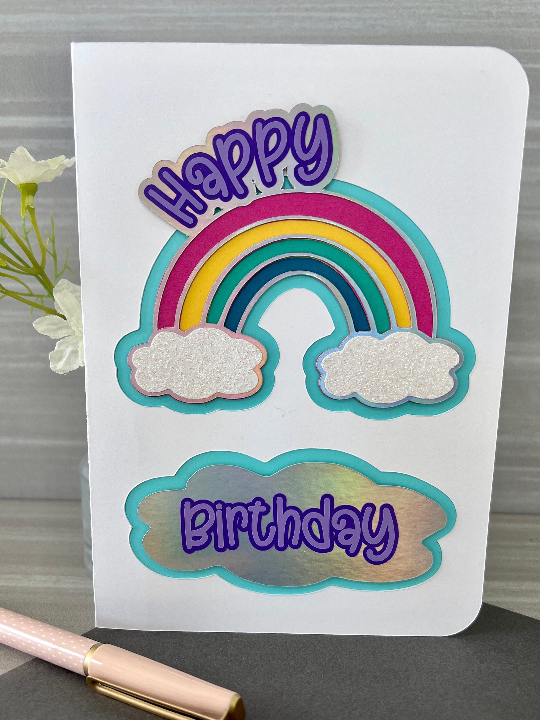 Happy Birthday Rainbow Card, Handmade Layered Greeting Card - Etsy