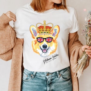 The Queen's Platinum Shirt 1952-2022 Celebration 70Years Queen Funny Corgi Dog Union Jack Sunglasses Crown Elizabeth II