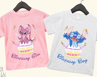 Camiseta de cumpleaños de puntada y ángel, camisetas familiares de cumpleaños de puntada, cumpleaños de puntada, camisa de niña de cumpleaños de puntada, niño de cumpleaños de puntada de Disney