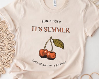 It's Summer Cherry  Shirt, cherry shirt, Let's All Go Cherry Picking, Summer shirt, botanical shirt, cherries, vintage shirt, Sun Kissed