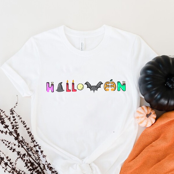 Halloween Typo Shirt, Halloween Witch Shirt, Zombie Shirt, Fledermaus Shirt, Spooky Shirt, Halloween Frauen T-Shirt, Herbst Shirts für Frauen