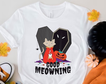 Good Meowning Halloween Shirt, Cute Cat Halloween shirt, Girl Halloween Gift, Halloween Party 2022 shirts, Vampire Cat Shirt