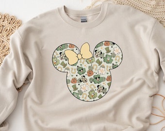 Minnie St Patrick's Sweatshirt, Gift For Her, St Patrick Sweatshirt, Clover Bow Minnie Mouse Shirt, Disney Friends, Shamrock Sweatshirt
