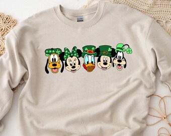 Mickey and Friends St Patrick's Sweatshirt, Gift  St Patrick Sweatshirt, Clover Bow Disney Shirt, Disney Friends, Shamrock Sweatshirt