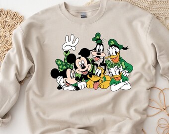 Mickey and Friends St Patrick's Sweatshirt, Gift  St Patrick Sweatshirt, Clover Bow Disney Shirt, Disney Friends, Shamrock Sweatshirt