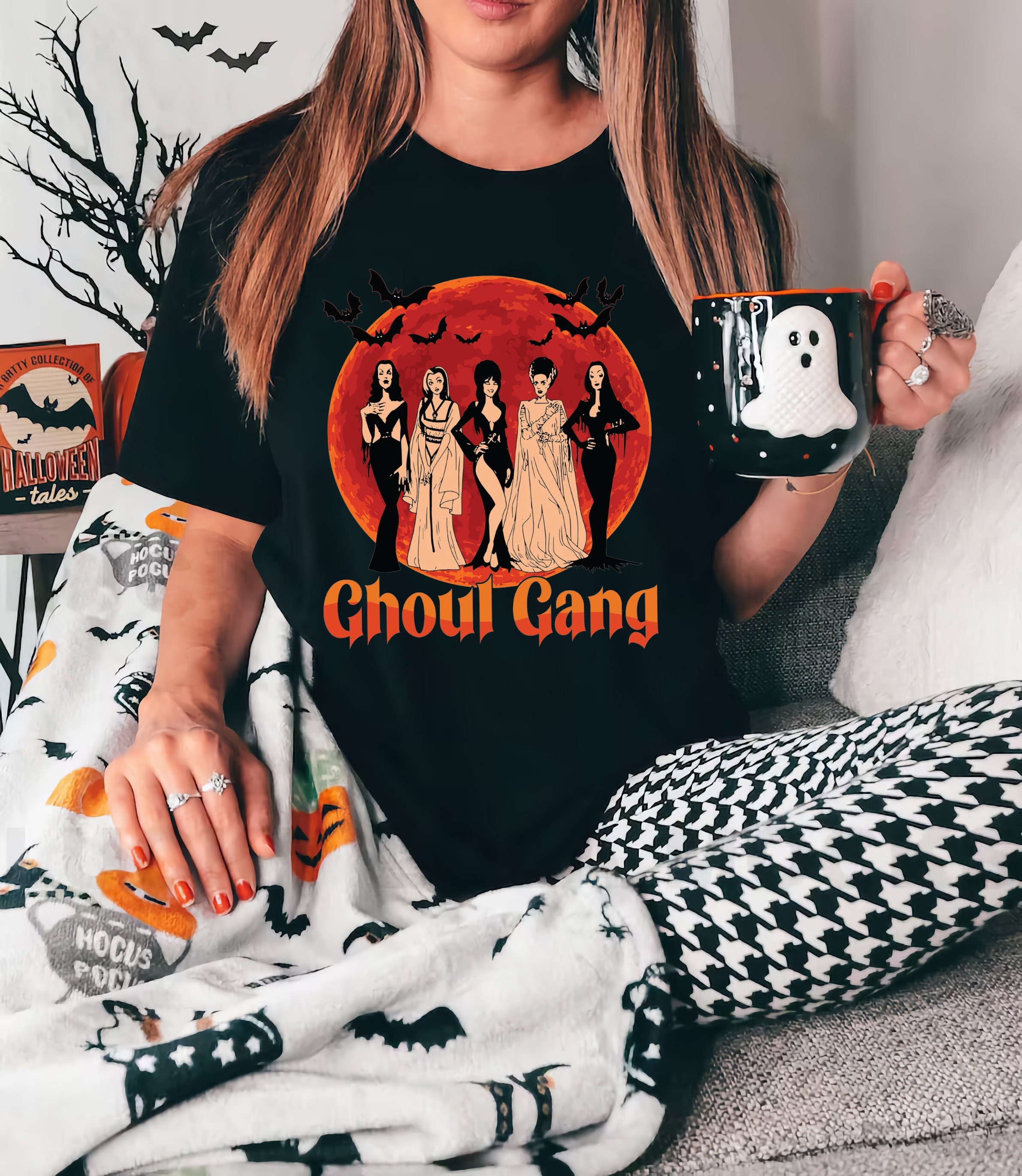 Ghoul Gang Villains Squad  Shirt, Elvira Morticia Vampira Lily T-Shirt, Goth Queens Shirt, Halloween Gift, Halloween Horror Vintage Shirts