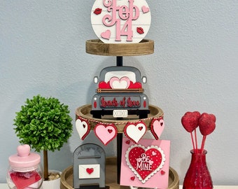 Valentine Tiered Tray Decor Set, 3d Signs, Loads of Love, February 14, Be Mine, Valentine Truck, Seasonal Decor, Valentine Farmhouse Decor