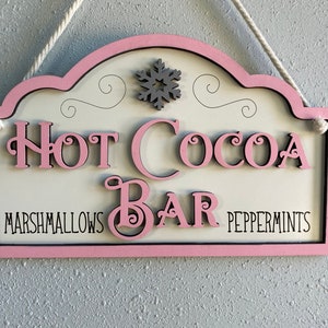Pink Hot Cocoa Bar Sign, Hot Cocoa Station, Hot Chocolate Bar Sign, Hot Cocoa Vintage Style Sign, Tray Decor, 3D Sign, Shelf Sitter
