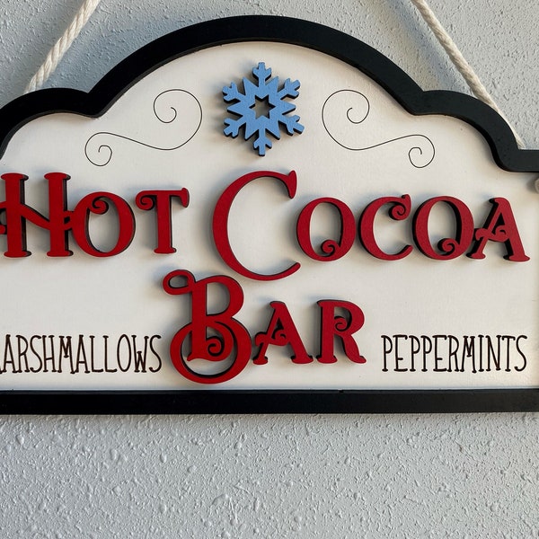 Hot Cocoa Bar Sign, Hot Cocoa Station, Hot Chocolate Bar Sign, Hot Cocoa Vintage Style Sign, Tray Decor, Home Decor, 3D Sign, Shelf Sitter