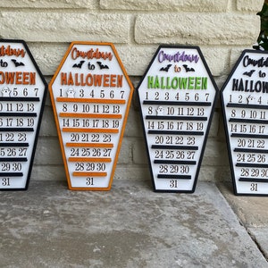 Countdown to Halloween calendar with moveable ghost, Halloween Ghost, Halloween Coffin sign, Halloween Countdown Tomb, Frankenstein Calendar