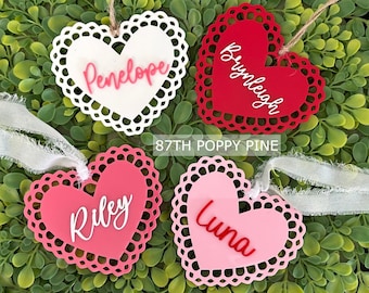 Valentine's Day Name Tags, Acrylic Name Labels, Valentine Gifts, Personalized Heart Tags, Valentines Day Basket Name Tag, Personalized gift