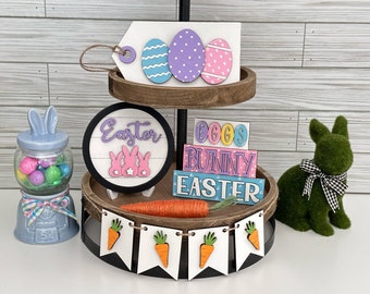 Farmhouse Decor, Easter Tier Tray Set, Easter Decor, Farmhouse Easter, Easter Shelf Sitter, Moss Easter Bunny, Tiered Tray Decor, Rabbit,Egg