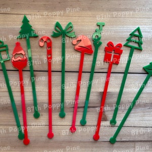 Christmas Stir Sticks, Christmas Barware, Beverage Mixing Swizzle Sticks, Christmas Stirrers, Cocktail Stirrer, Holiday Party Decor, Snowman