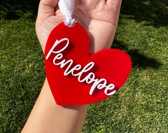 Valentine's Day Name Tags, Acrylic Name Labels, Valentine Gifts, Personalized Heart Tags, Valentines Day Basket Name Tag, Personalized gift