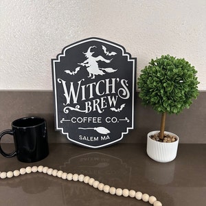 Witches Brew Coffee Co. Halloween Sign, Kitchen Decor, Coffee bar, Halloween Kitchen Sign, Halloween Decor for Mantle, Fall Decor,  Bar sign