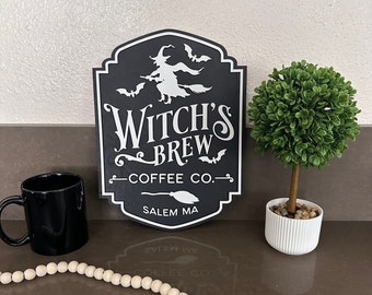 Witches Brew Coffee Co. Halloween Sign, Kitchen Decor, Coffee bar, Halloween Kitchen Sign, Halloween Decor for Mantle, Fall Decor,  Bar sign