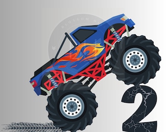 Monstertruck 2e verjaardag: png-bestand: jongensverjaardagsshirt (digitale download)