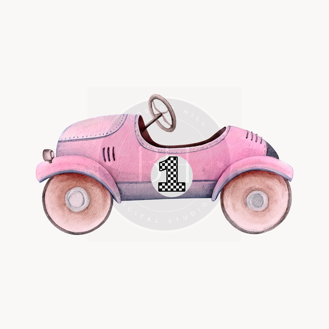 Vintage Pink Race Car PNG: First Birthday Design (digital Download) - Etsy