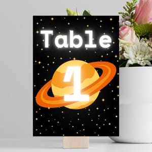Premier voyage autour du soleil dans l'espace Table imprimable numéros 1-20, baby shower anniversaire Table numéro signe 5 x 7, planètes numéros de table