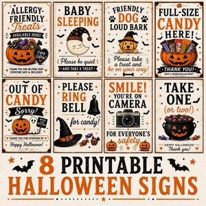 Halloween Printable Signs Bundle | 8x10 Trick or Treat Porch Signs | Baby Sleeping, Dog, Camera, Allergy Friendly | Instant Download