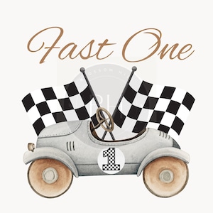 Fast One Birthday png, vintage raceauto, eerste 1e verjaardag uitnodiging, transparante png-downloads, gelukkige verjaardag ontwerp, 1e verjaardag raceauto