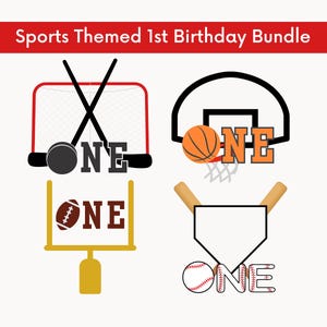 Une invitation pour le 1er anniversaire du sport, un anniversaire, un ballon de basket, un baseball, un hockey, un ballon de football, anniversaire sportif, recrue de l'année