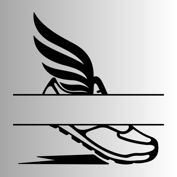 Sports Clipart: Black Outline of Winged Running Shoe Split Name Frame - Track and Field, XC Runner - Digital Download SVG & PNG, Name Sign