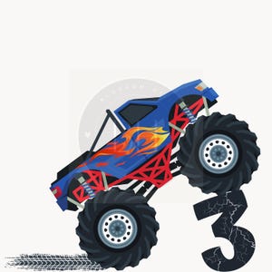 Monster Truck 3° compleanno PNG, Monster Truck PNG, Terzo compleanno png, Maglietta di compleanno per ragazzi PNG, Silhouette, Download digitale trasparente