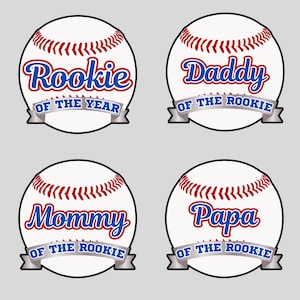 Pacote de esportes PNG de novato do ano, mamãe do novato, papai do novato, novato do ano de beisebol, camiseta de beisebol de 1º aniversário