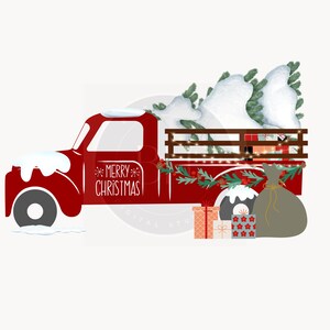 Camionete vermelha SVG, caminhão com neve, caminhonete de Natal de inverno, caminhão vermelho PNG, feliz Natal, design de Natal caminhão de feliz natal