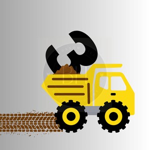 Caminhão basculante SVG, Caminhão basculante de brinquedo SVG, Clipart, Caminhão basculante Clipart, Download instantâneo, Caminhão amarelo PNG, Tema de caminhão de aniversário de 3 anos, 3 anos