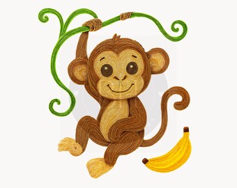 Paper Quill Baby Monkey PNG: Animal Clipart (Instant Download)