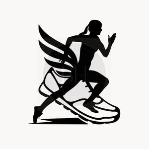Clipart deportivo: contorno de corredora - Descarga digital SVG y PNG, silueta de pista y campo, archivo Cricut, contorno de zapatilla para correr XC, niña